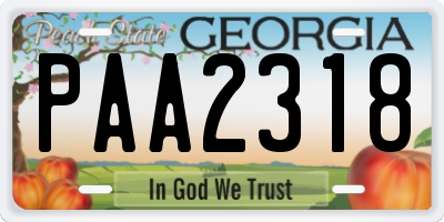 GA license plate PAA2318