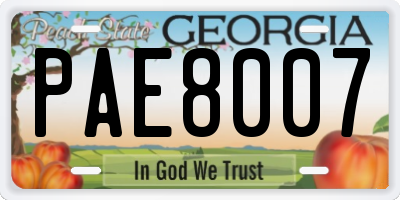 GA license plate PAE8007