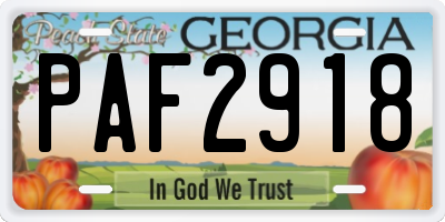 GA license plate PAF2918