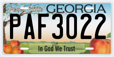 GA license plate PAF3022