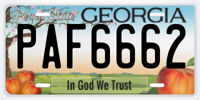 GA license plate PAF6662