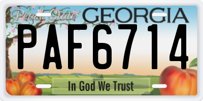 GA license plate PAF6714