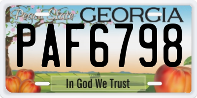 GA license plate PAF6798