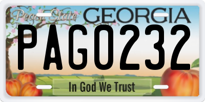 GA license plate PAG0232