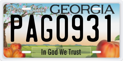 GA license plate PAG0931