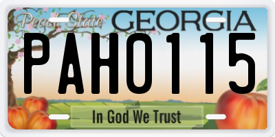 GA license plate PAH0115
