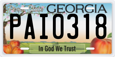 GA license plate PAI0318