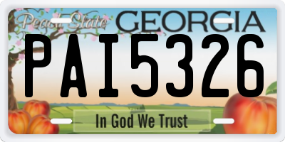 GA license plate PAI5326