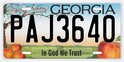 GA license plate PAJ3640