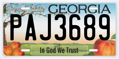 GA license plate PAJ3689