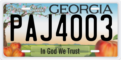 GA license plate PAJ4003