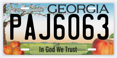 GA license plate PAJ6063