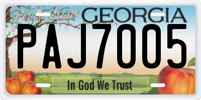 GA license plate PAJ7005