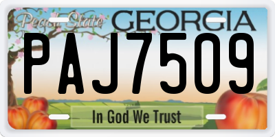 GA license plate PAJ7509