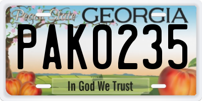 GA license plate PAK0235