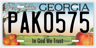 GA license plate PAK0575