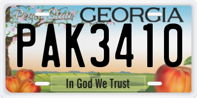GA license plate PAK3410