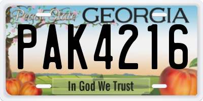 GA license plate PAK4216