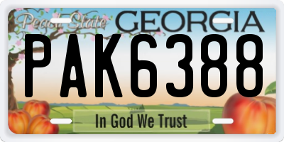 GA license plate PAK6388