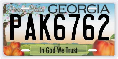 GA license plate PAK6762