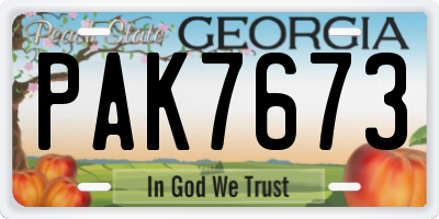 GA license plate PAK7673