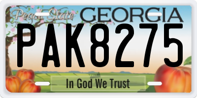 GA license plate PAK8275