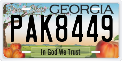 GA license plate PAK8449