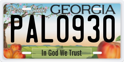 GA license plate PAL0930