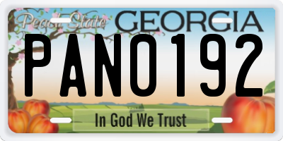 GA license plate PAN0192