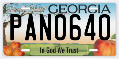GA license plate PAN0640