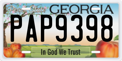 GA license plate PAP9398