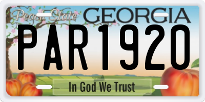 GA license plate PAR1920