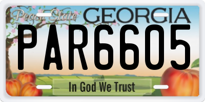 GA license plate PAR6605
