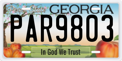 GA license plate PAR9803
