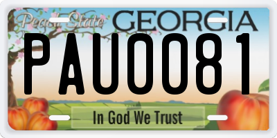 GA license plate PAU0081