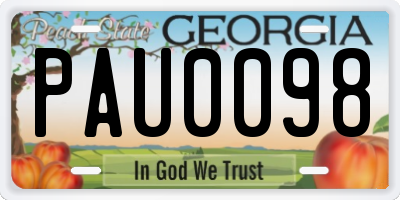 GA license plate PAU0098
