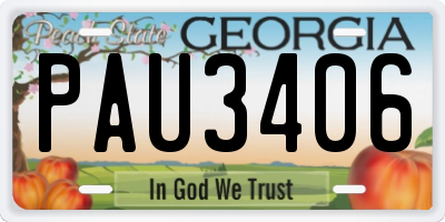 GA license plate PAU3406