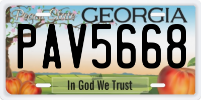 GA license plate PAV5668
