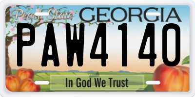 GA license plate PAW4140