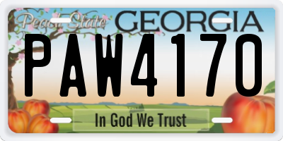 GA license plate PAW4170
