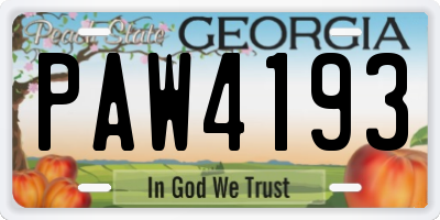 GA license plate PAW4193