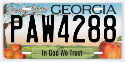 GA license plate PAW4288