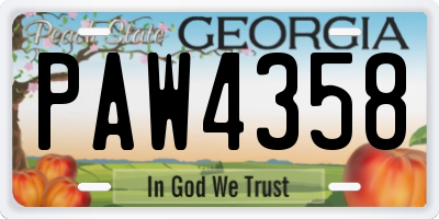 GA license plate PAW4358