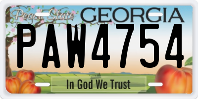 GA license plate PAW4754