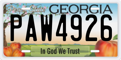GA license plate PAW4926