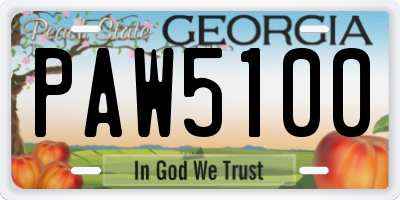 GA license plate PAW5100