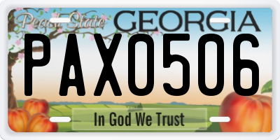 GA license plate PAX0506