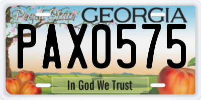 GA license plate PAX0575