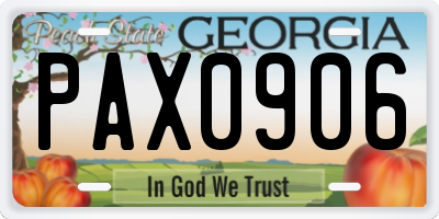 GA license plate PAX0906