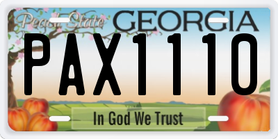 GA license plate PAX1110